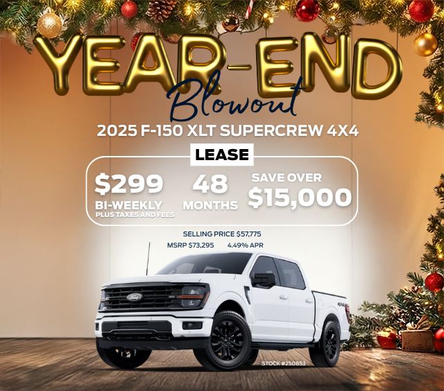 Year-end sale on 2025 F-150 XLT SuperCrew 4x4. Lease for $299 bi-weekly, save over $15,000.