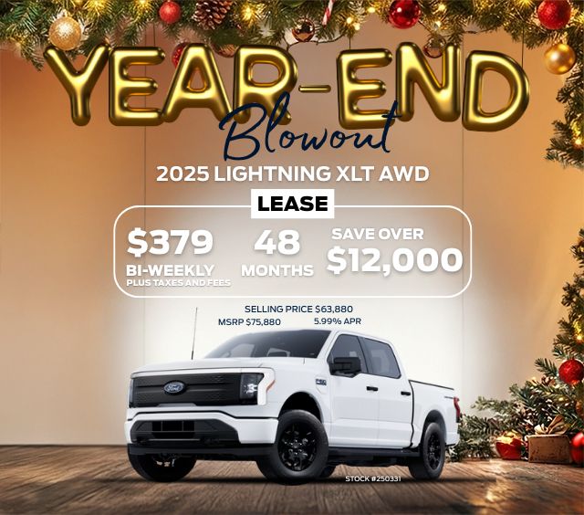 Year-end blowout lease on 2025 Lightning XLT AWD; $379 bi-weekly, 48 months, save over $12,000.
